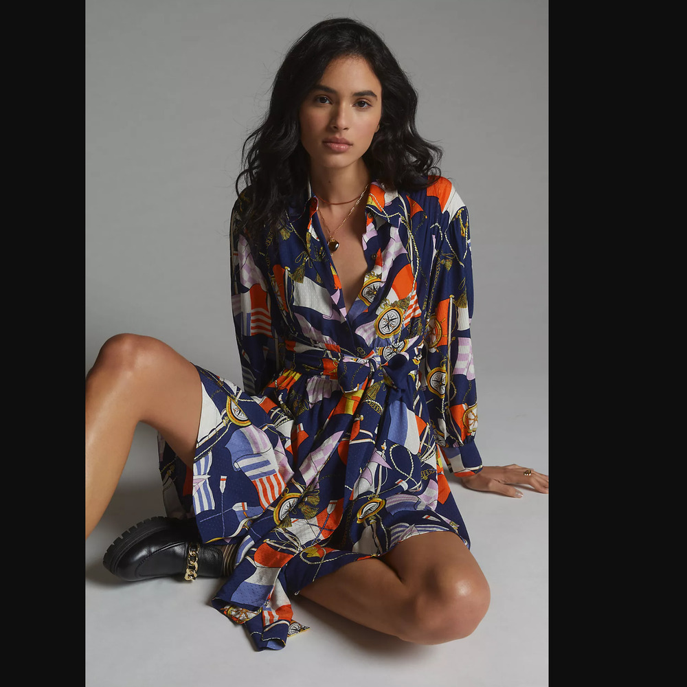 Anthropologie Maeve Printed Mini Shirt Dress - New - Size XS